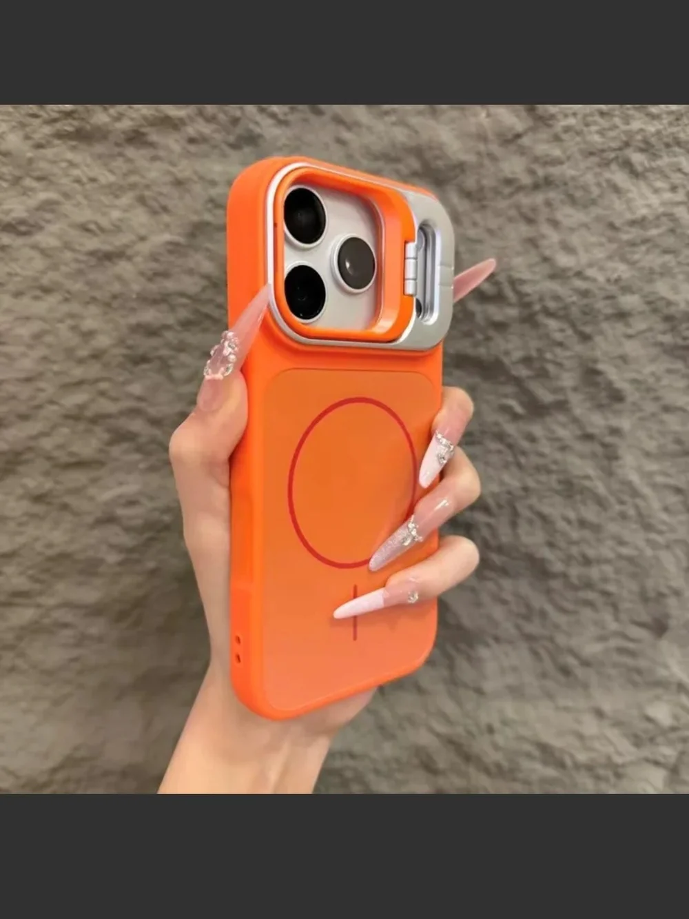 Orange Magnetic Wireless Charging Phone Case with Protective Camera Cover